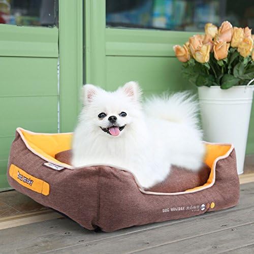 The dog kennel supplies detachable Tactic Pomeranian poodle small Bichon dogs and cats nest four seasons universal dog bed,Yellow brown,S: suitable for 10kg pets