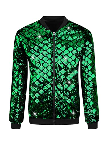 Image of Lars Amadeus Argyle Sequin Bomber Jacket for Men's Party Club Shiny Baseball Varsity Jacket