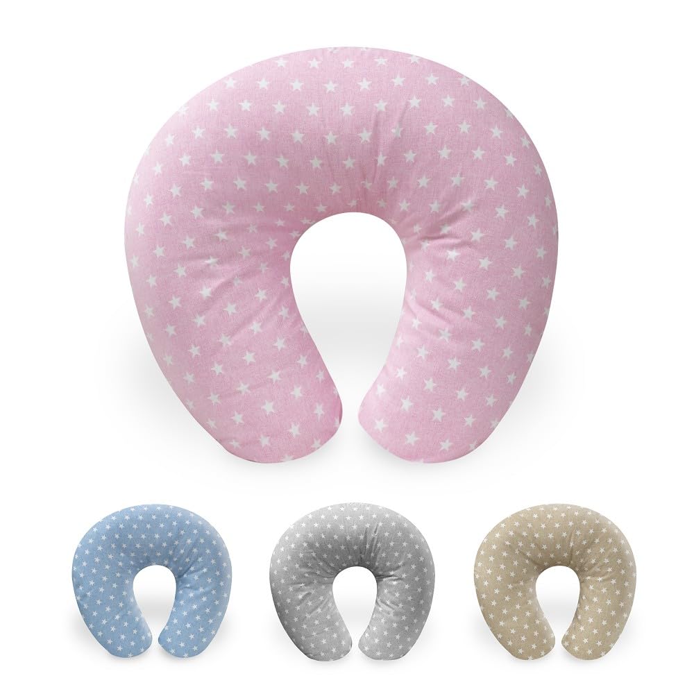 Interbaby Almohada Embarazada Algodón 55x55 cm, Relleno de Silicona | Cojin Lactancia Bebe Cómodo, Fácil Lavado, Versátil | Cojin Embarazada para Recientes y Futuras Mamás | Star Rosa