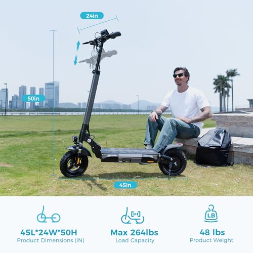 Electric Scooter for Adults, 28MPH Speed, 28Mile Range, 1000W Powerful Motor, 10″ Off-Road Tires, Dual Suspension & Ambient Light & Turn Signals, Commuting Foldable Scooter, App Supports