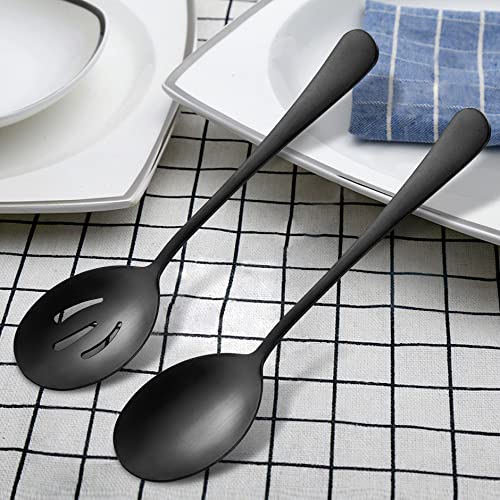 Lianyu 5-Piece Matte Black Serving Utensils Set, Stainless Steel Serving Set Include Serving Spoon Fork, Flatware Serving Pieces For Buffet Catering, Satin Finish, Dishwasher Safe #TOP1