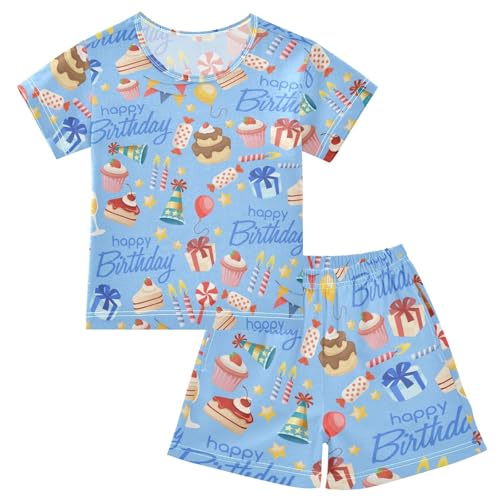 Pajama Short Sets Happy Birthday Elements Soft Cotton Summer Sleepwear 2 Piece PJS Size 5-14T