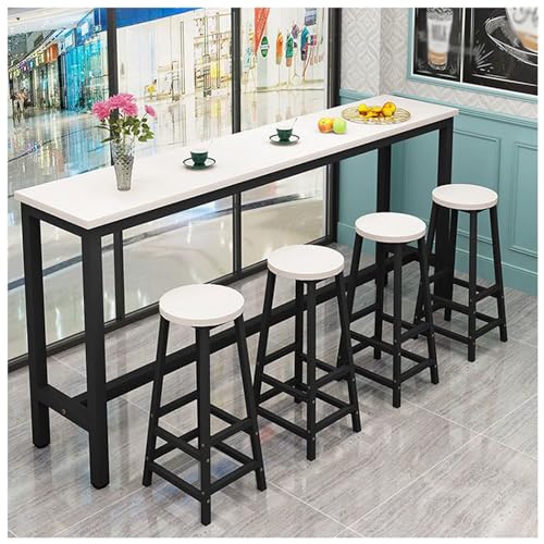 Moderna mesa de bar de madera con marco negro para el hogar bar y encimera de cocina, mesa de comedor con diseño largo y estrecho, mesa rectangular de 100 x 40 x 100 cm, color blanco