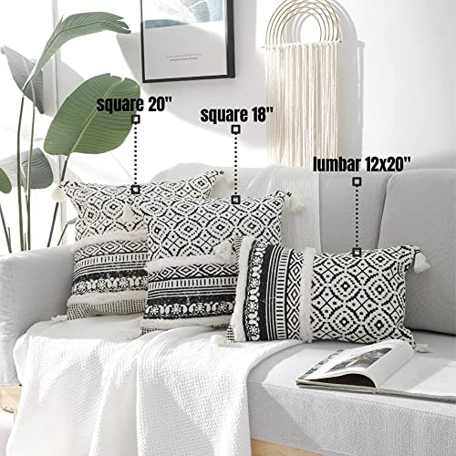 Image of Modern Homes Boho Tufted Decorative Throw Pillow Covers for Couch Sofa - Moroccan Style Cushion Covers with Tassels, Accent Decor Pillow for Bedroom Living Room (Black, 16x16 inch)