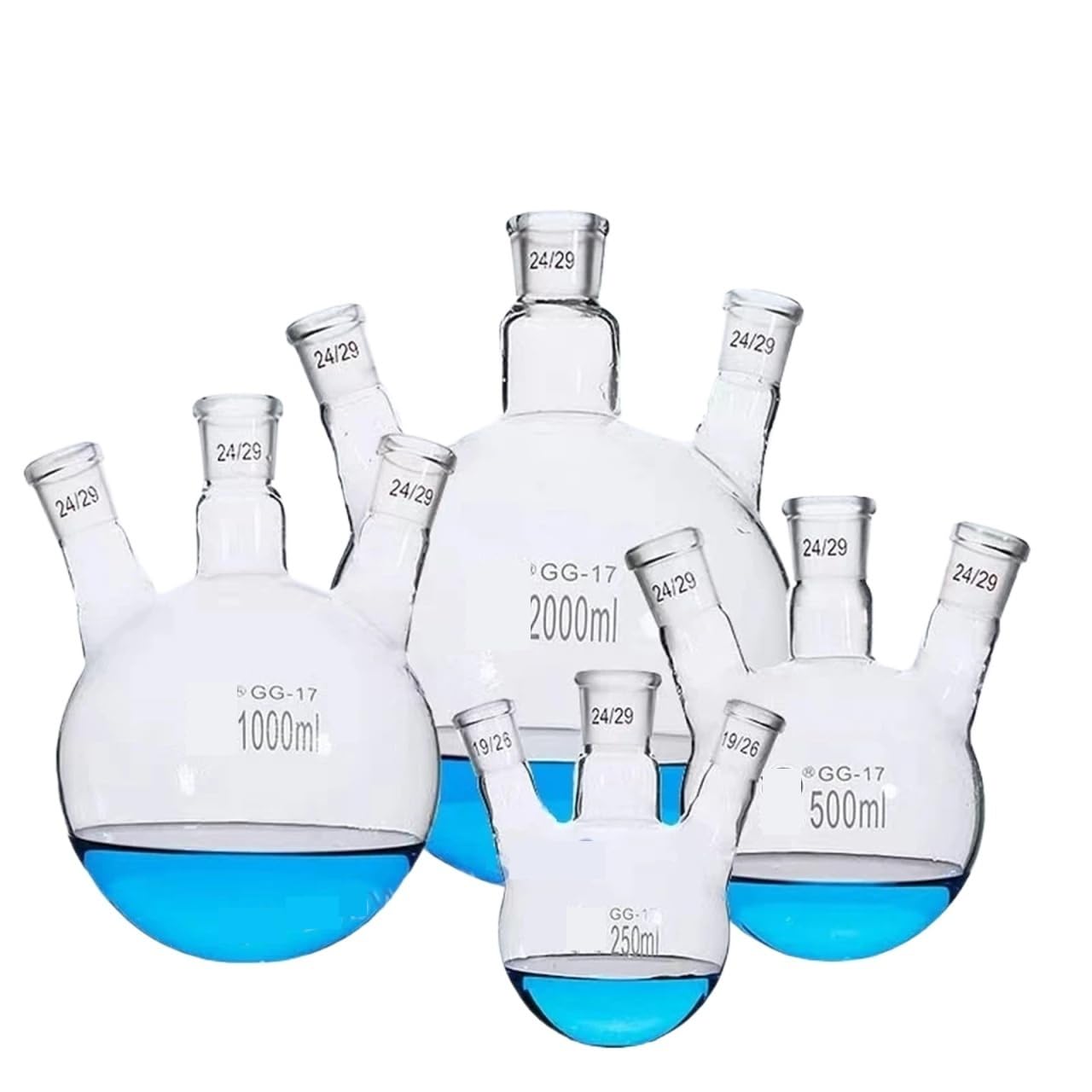 Flacon en verre de Distillation à trois places, 1 pièce, laboratoire 50ml/100ml/250ml/500ml/1000ml/2000ml (bouche biseautée/bouche droite)(1000ml 29x24x2)