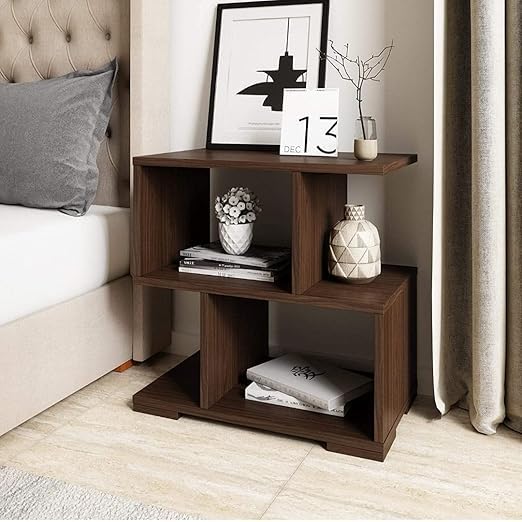 Image of HIGH DOMAIN Modern Wooden Side Table for Living Room | Sofa Side Table & End Table for Home Decor (Brown)