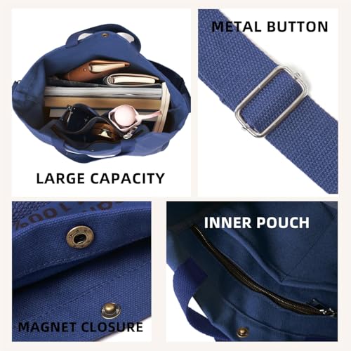 Image of Canvas Tote Bag For Women inside out bag Crossbody Handbag with Adjustable Strap and Coin Purse for Work,Travel,Grocery