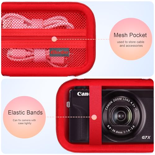 Image of Case for Canon PowerShot G7 X Mark III / G7 X Mark II / SX740 Digital Camera | Canon PowerShot G7 X Mark III / G7 X Mark II /G7 X / SX740 HS Camera Carrying Case, Mesh Pocket fits Camera Accessories, Red