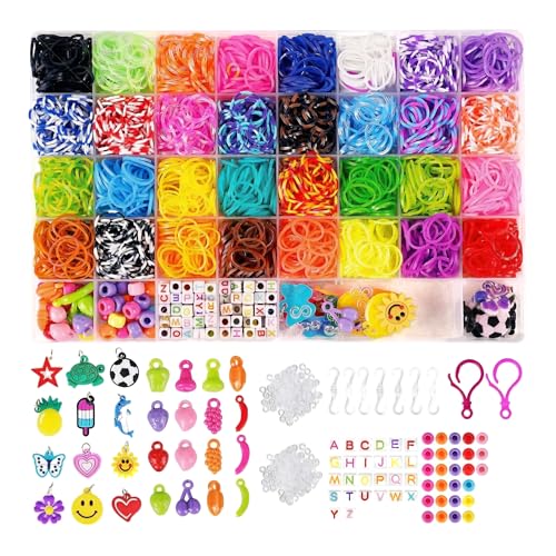Yiduohua Loom Bands 2600+ Loom Bands Kit 32 Color Looms Twist Rubber Band with Letters Beads and Storage Boxes DIY Friendship Bracelet Making Set Suitable for Birthday Christmas Halloween