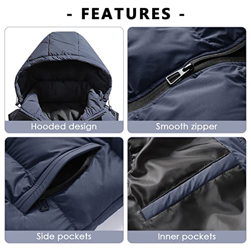 Image of SEAUR Mens Puffer Vest Warm Down Zipper Lightweight Waterproof Sleeveless Coat Jackets with Pockets Hooded