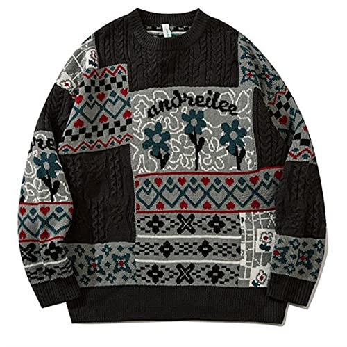 XMAIYIF (Wool) Sweater Men’s Crewneck Knitted Sweater Winter Long Sleeve Vintage Style Pullover Tops Sweater(Black,Medium)