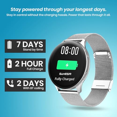 Image of GameSir Active 5 Smart Watch AMOLED Display 1.3 inch Screen, 360 * 360 Resolution, IP68 Waterproof with Multiple Watch Faces Bluetooth Calling Round Dial Smartwatch for Men & Women (Millanese Silver)