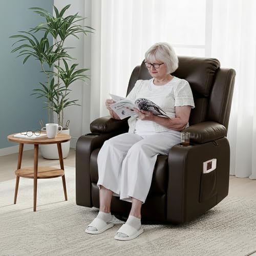 FLEXISPOT XL31 Power Lift Chair for Elderly with Massage & Heat, Electric Lift Recliner Chair with Cup Holders, PU Leather Single Sofa for Living Room Bedroom(Medium Size, Dark-Brown) - Image 4