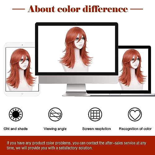 Image of LABEAUTE Anime Dark Orange Wig for Girls Women Cosplay Wig Long Curly Cosplay Wig with Bangs for CSM + Cap