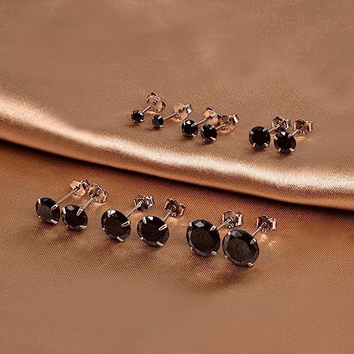 Silbertale 925 Sterling Silver Black Cubic Zirconia 3Mm-8Mm Cz Stud Earrings Men Women #TOP5