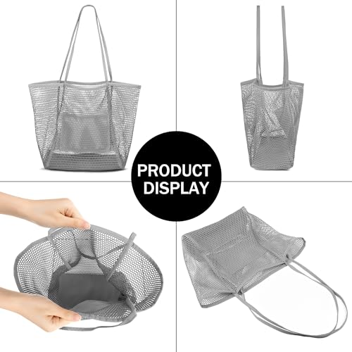 Image of VOROLO Mesh Tote Beach Bag,Women Fairycore Hobo Bag,Shoulder Bag,Soft Summer Casual Crochet Bags