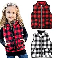 Ayalinggo Toddler Baby Girls Winter Warm Vest Clothes Buffalo Plaid Jacket Kids Puffer Quilted Gilet Coat (Blcak Plaid Vests, 4-5T)