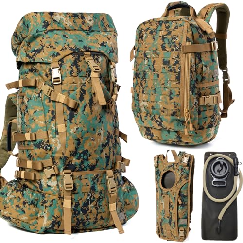 Image of MT Military Army Large Rucksack with Detacheable Assault Backpack Hydration Pack Shoulder Straps and Waist Belt Metal Frame | Detacheable