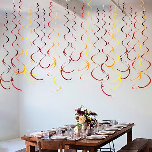 Image of 36 Pcs Fall Hanging Swirl Decorations Brown Burgundy Orange Yellow Felt Swirl Streamer Spiral Ceiling Decorations Garland for Autumn Thanksgiving Harvest Birthday Wedding Bridal Shower Party Supplies
