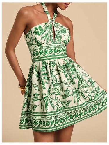 SOLY HUX Women's Sundress Tropical Print Halter Dress Tie Backless Sleeveless A Line Short Summer Dresses4