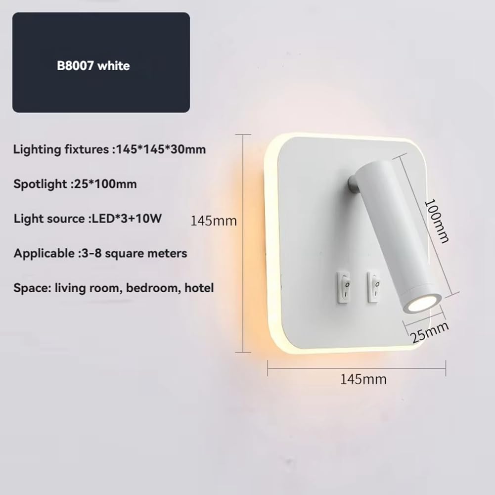 Lámpara de Lectura de Pared con Interruptor, Puerto USB, lámpara giratoria para mesita de Noche, Aplique de Dormitorio con Foco LED.