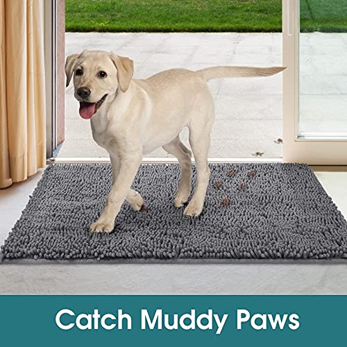 Homeideas Pet Bed Mat For Crate, Non Slip Door Mat Set 2 Pack, Microfiber Chenille Indoor Door Rug For Entryway, Machine Washable Absorbent Dog Bed Mat, Grey 24"X36" #TOP5