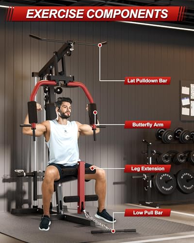 5-in-1 Multifunctional Home Gym Equipment, Full Body Training Machine with LAT Pulldown, Chest Press, Leg Extension, Seated Row,300LB Weight Capacity, Fits 1&2 Inch Weight Plates (Not Included) - Image 6