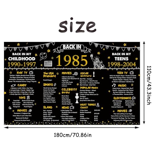 Image of DARUNAXY 41st Birthday Black Gold Party Decoration, Back in 1985 Banner Cheers to 41 Years Old Birthday Party Poster Supplies, 6 * 3.6FT Vintage 1985 Backdrop Photography Background for Men and Women