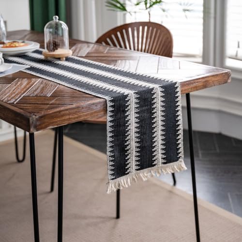 Chemin de table mariage champêtre 400cm en coton lin noir blanc