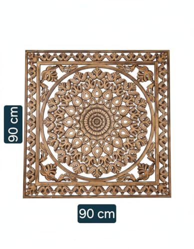 Image of Wall panel Floral MDF Wall Decoration Panel, Hanging Wood Carving Wall Decoration Panel for Living Room, Bedroom, Hallway, Office Wooden Wall Hanging Plaque, Wood Carving (Square Brown)
