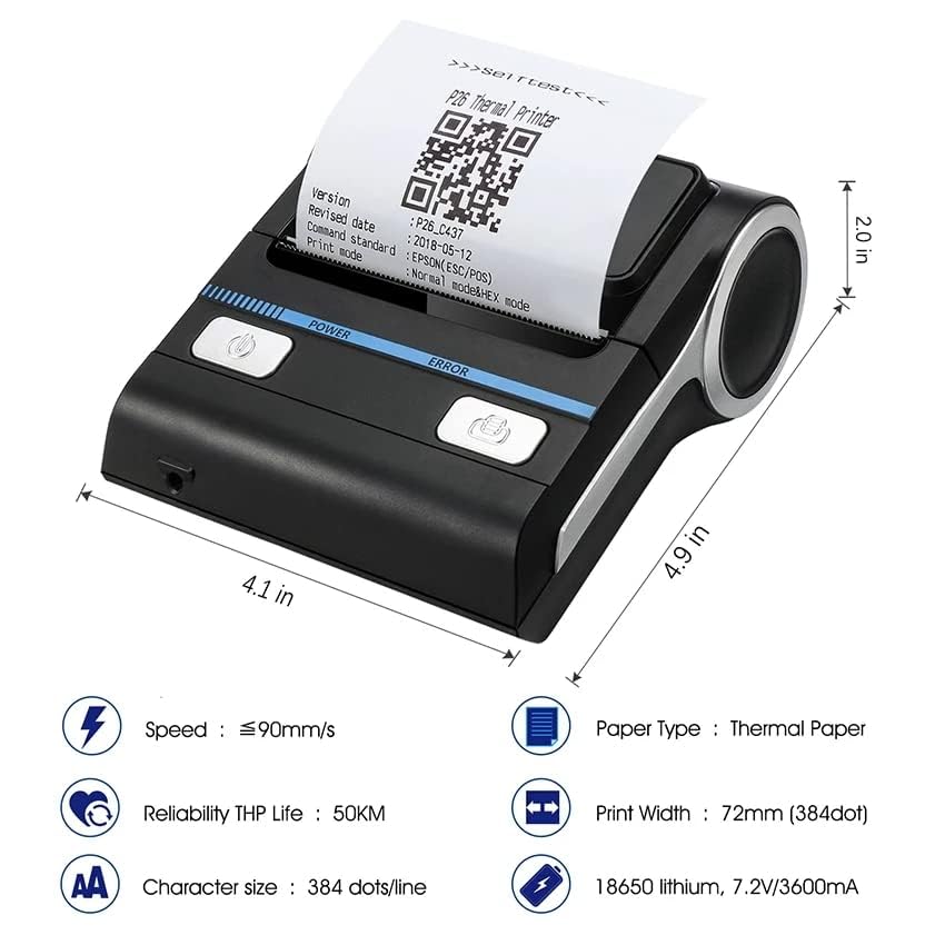 Image of P8001 3 inch 80mm Thermal Bluetooth Printer for Small Bussines, Restaurant Zomato KOT, Shopping Mall, Mini Market - Thermal Printer (P8001)
