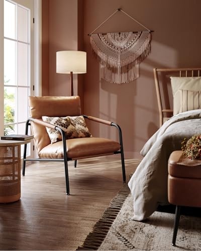 Image of VASAGLE Accent Chair, Steel Framed, PU Leather with Stitching | Mid-Century Modern Sling Chair for Living, Bedroom, Reading Room, Lounge, Caramel Brown, EKHO Collection ULAC014K01