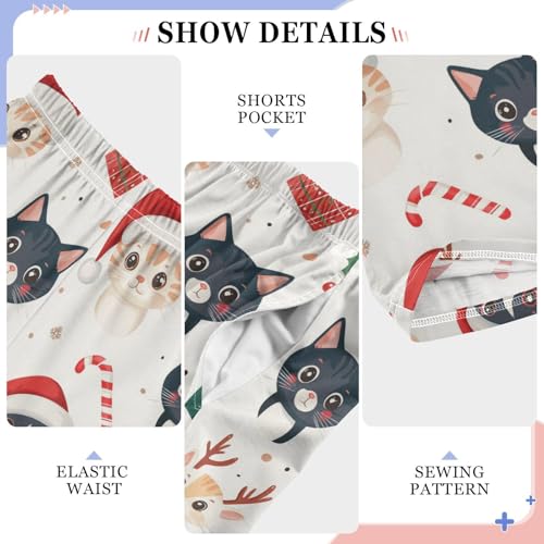 Cat and Candy Cane Boys Long Pants Soft Trousers Elastic Waist Kids Lounge Bottoms with Pockets S-XL4