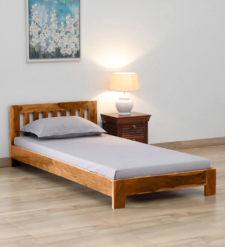 Image of BM WOOD FURNITURE Single Sheesham Wood Bed for Bedroom with 2 Years Warranty | Office Furniture | Living Room Cot | Daybed | Traditional Beds | Solid Wooden | Bedroom Furniture |Natural Finish