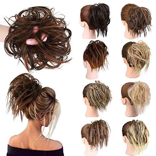 MORICA Tousled Updo Messy Bun Hair Piece Hair Extension with Elastic Rubber Band Updo Wavy Bun Extensions Synthetic Hair Extensions Scrunchies Chignons Hairpiece for Women.