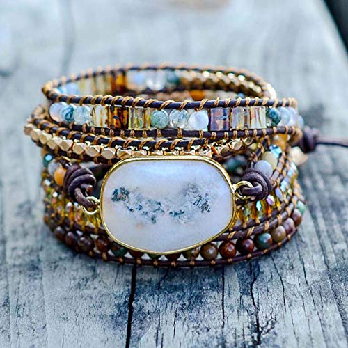 Image of Boho Wrap Bracelet for Women, Handmade Natural Imperial Jasper Multi-Layer Stone Beaded Bracelet, Bohemian Healing Crystal Stone Jewelry Gifts