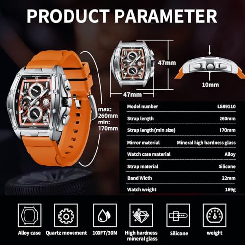 Image of LIGE Mens Watches Luxury Tonneau Watches for Men Waterproof Analog Watch Chronograph Calendar Date Men's Dress Business Work Watch Large Square Face Wristwatch