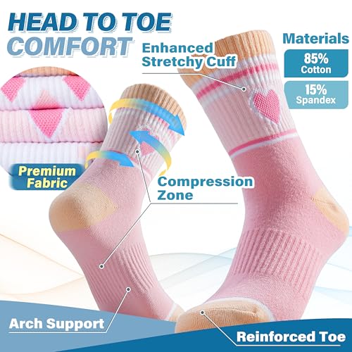 Image of ANTSANG Kids Boys Girls Athletic Cotton Socks,6 Pairs Youth Teen Crew Socks | Breathable, High Elasticity, Durable, Soft Touching