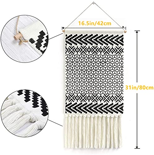 Dremisland Macrame Woven Wall Hanging Tapestry- Boho Chic Bohemian Black&White Geometric Art Decor - Beautiful Apartment Dorm Room Door Decoration, 15\" W x 31\" L (Morocco)