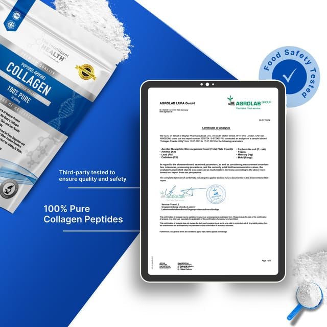 Miniatura 6 de The Intelligent Health Péptidos de colágeno hidrolizados en polvo, alimentados con pasto, alto en proteínas, sin sabor, sin gluten, apto para paleo