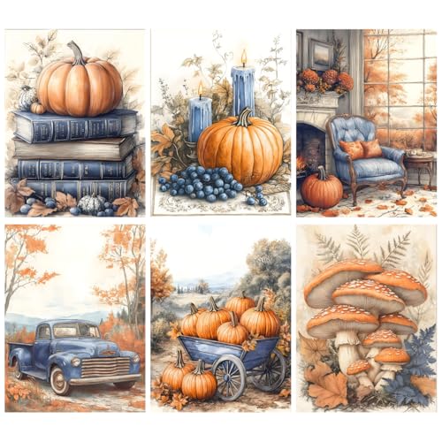 gganmtere 6 Pack Autumn Diamond Art Painting Kits for Adults Pumpkins in Fall Diamond Painting Kits for Beginners Pumpkin 5D Full Drill Diamond Dots Gem Art Crafts for Adults Wall Decor 12x16inch