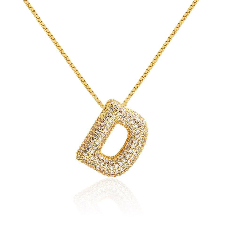 Qyalie Chunky Bubble Initial Letter Necklace for Women Balloon Statement Dainty Alphabet Pendant 14K Gold Plated Puffy Name Personalized Jewelry