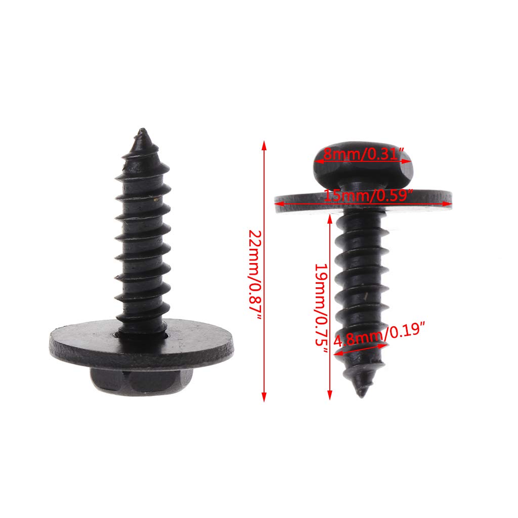 10 viti autofilettanti da 4,8 x 19 mm, rondella sciolta da 8 mm, testa esagonale, colore: nero