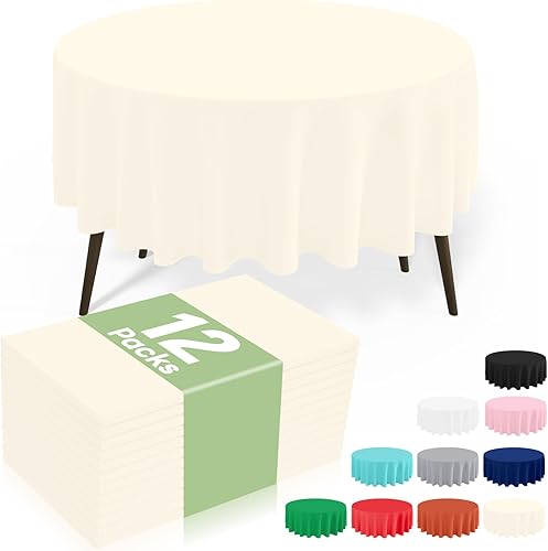 Miniatura 27 de misaya Paquete de 8 manteles desechables de plástico, mantel redondo impermeable de 84 pulgadas, a prueba de fugas y resistentes manteles