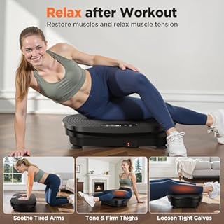 FEIERDUN Vibration Plate Exercise Machine, Full Body Vibrating Plate with Wider Platform, 150kg (330lbs) Capacity, Plaque Vibrante with LED Screen, Remote & Resistance Bands,Black