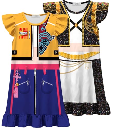 AOVCLKID Girls Rumi Princess Loose Comfortable Home Wear Dress 5-6 Years Yellow/Gold