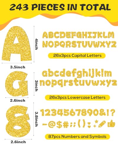 Image of 243 Pcs Glitter Bulletin Board Letters, Numbers and Punctuation 4 Inch