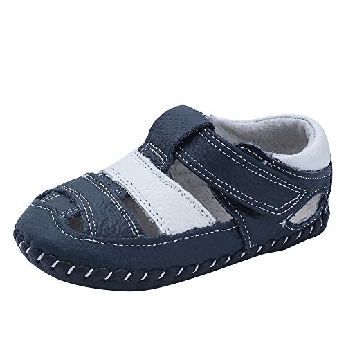Baby Boys Girls Genuine Leather Soft Bottom Sandals First Walkers Shoes (13.5cm(18-24months), Dark Blue)