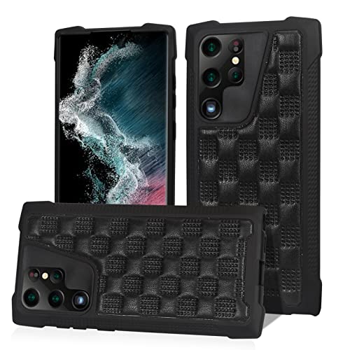 Image of Case for Samsung Galaxy S22 Ultra 5G Case, Bumper Protective Phone Case Shockproof TPU and 3D Soft PU Leather Pattern Cover for Samsung Galaxy S22 Ultra 6.8 inch Black