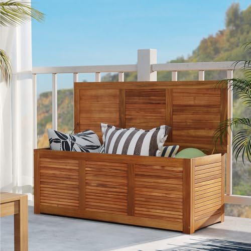 DREAMADE 47 Gallon Acacia Wood Deck Box Patio Storage Bench with Large Capacity Supports 355 lbs Outdoor Storage Box for Garden Backyard Patio Porch Seating Natural